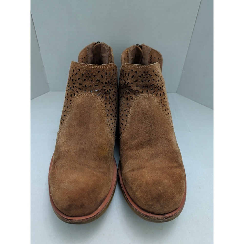 Sofft Barrosa Cognac Boho Perforated Suede Bootie Back Zip Stacked Heel Sz 9M - Picture 2 of 9